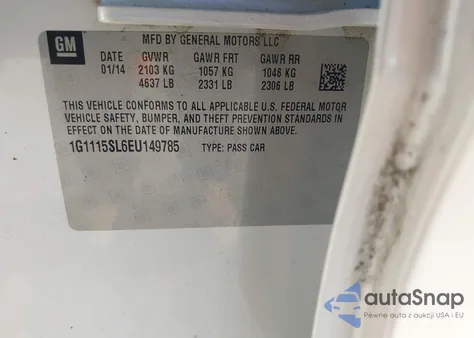 2014 Chevrolet Impala 1Lt from USA, damaged, VIN 1G1115SL6EU149785